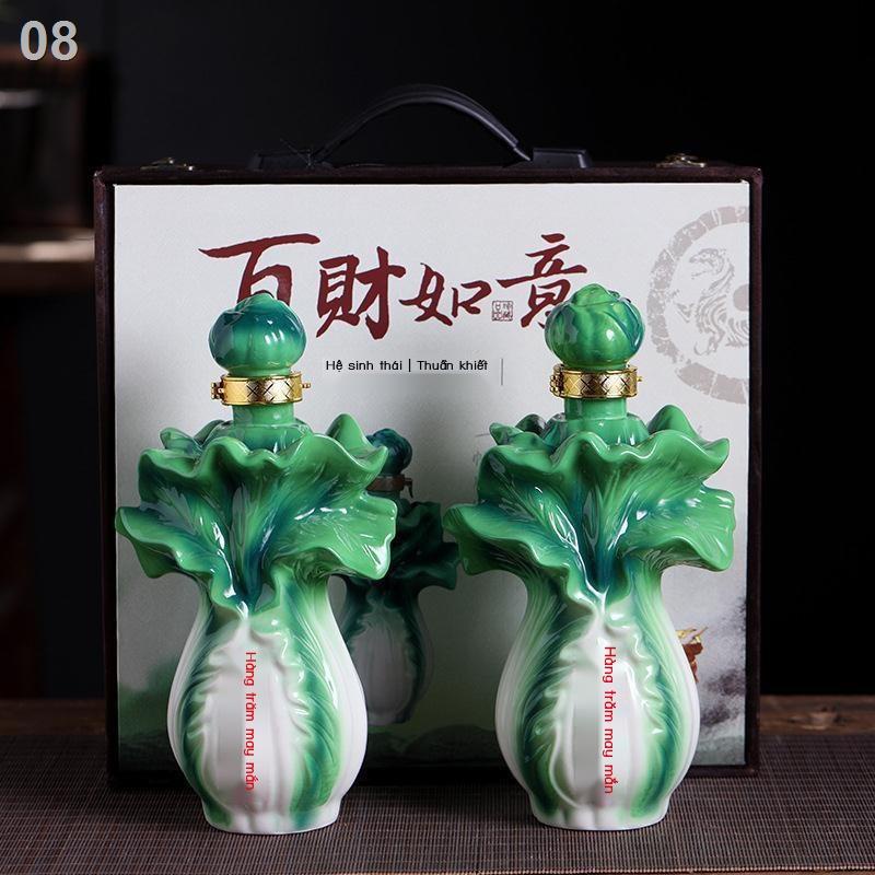 Chai rượu rỗng tinh xảo Jingdezhen gốm bắp cải một pound men màu bộ Baicai Ruyi bình gia dụng