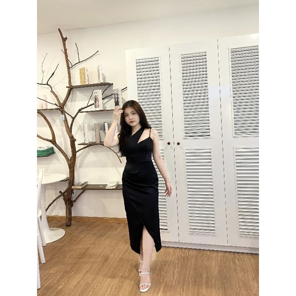 Đầm Lụa Dự Tiệc A.w.o Satin Lụa Chéo Vai Sang Chảnh