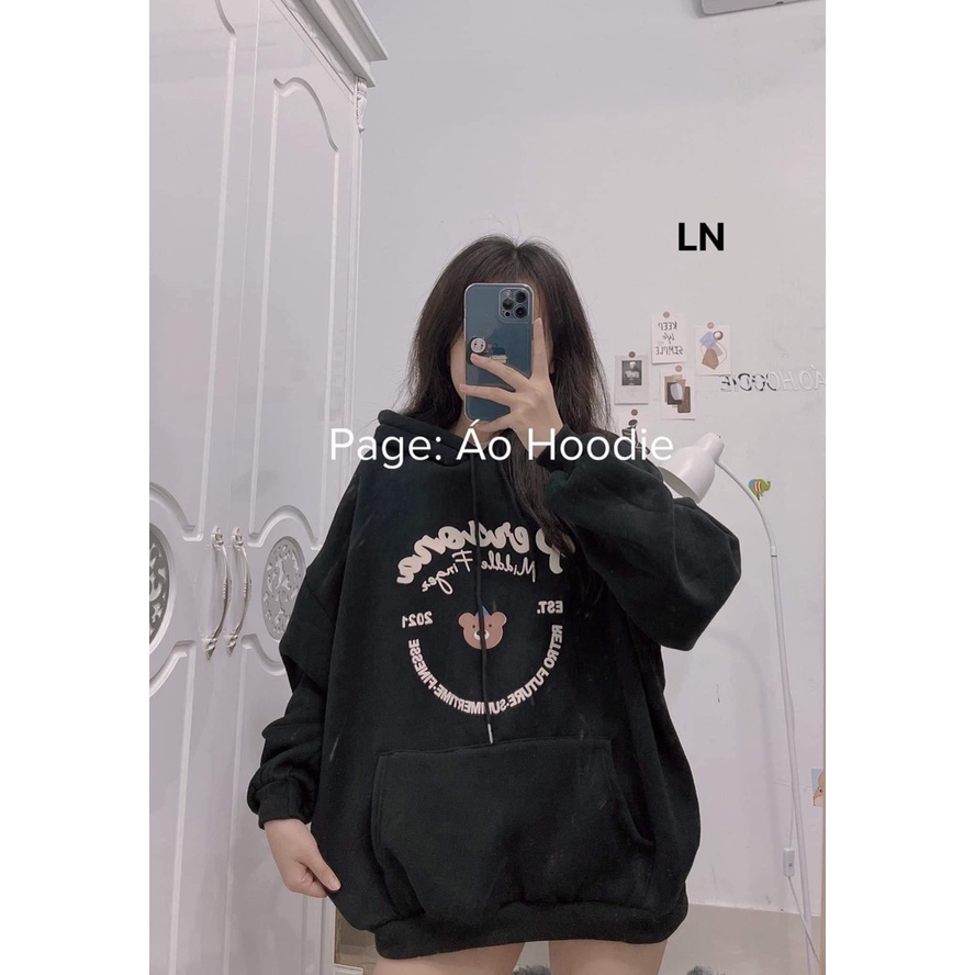 Áo hodie gấu persona Áo nỉ cotton form rộng tay bồng  Áo mũ 2 lớp