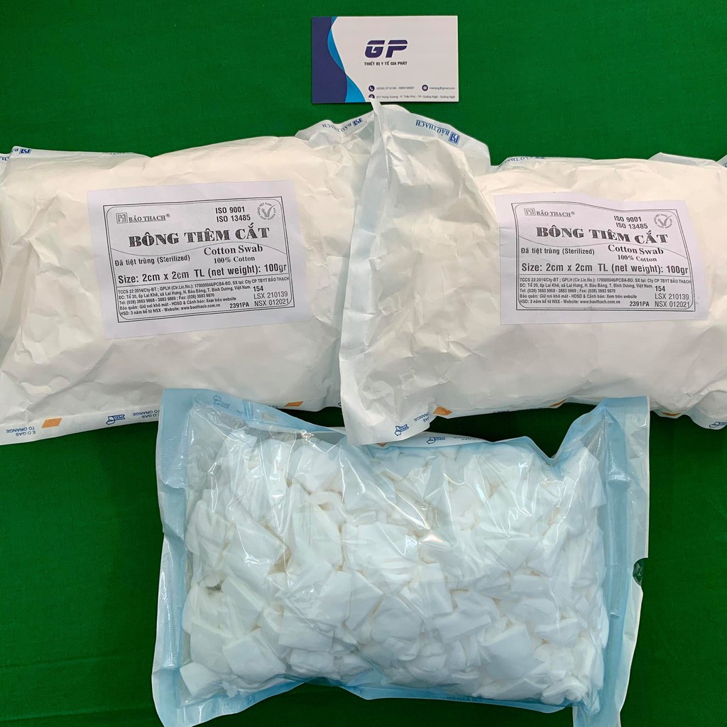 BÔNG TIÊM CẮT TIỆT TRÙNG BẢO THẠCH 100gr MIẾNG VUÔNG 2x2CM DATE MỚI NHẤT