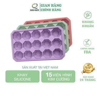 Khay làm đá silicone Q SILI-KIT kim cương 15 ngăn có nắp, khay trữ đông đồ ăn dặm