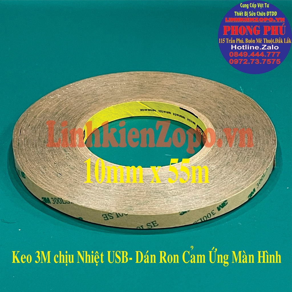 Keo 3M 300lSE 2 Mặt USA Chịu Nhiệt Cực Tốt. Chuyên Dán Ron Cảm Ứng, Màn Hình ĐT:10mm X 55m