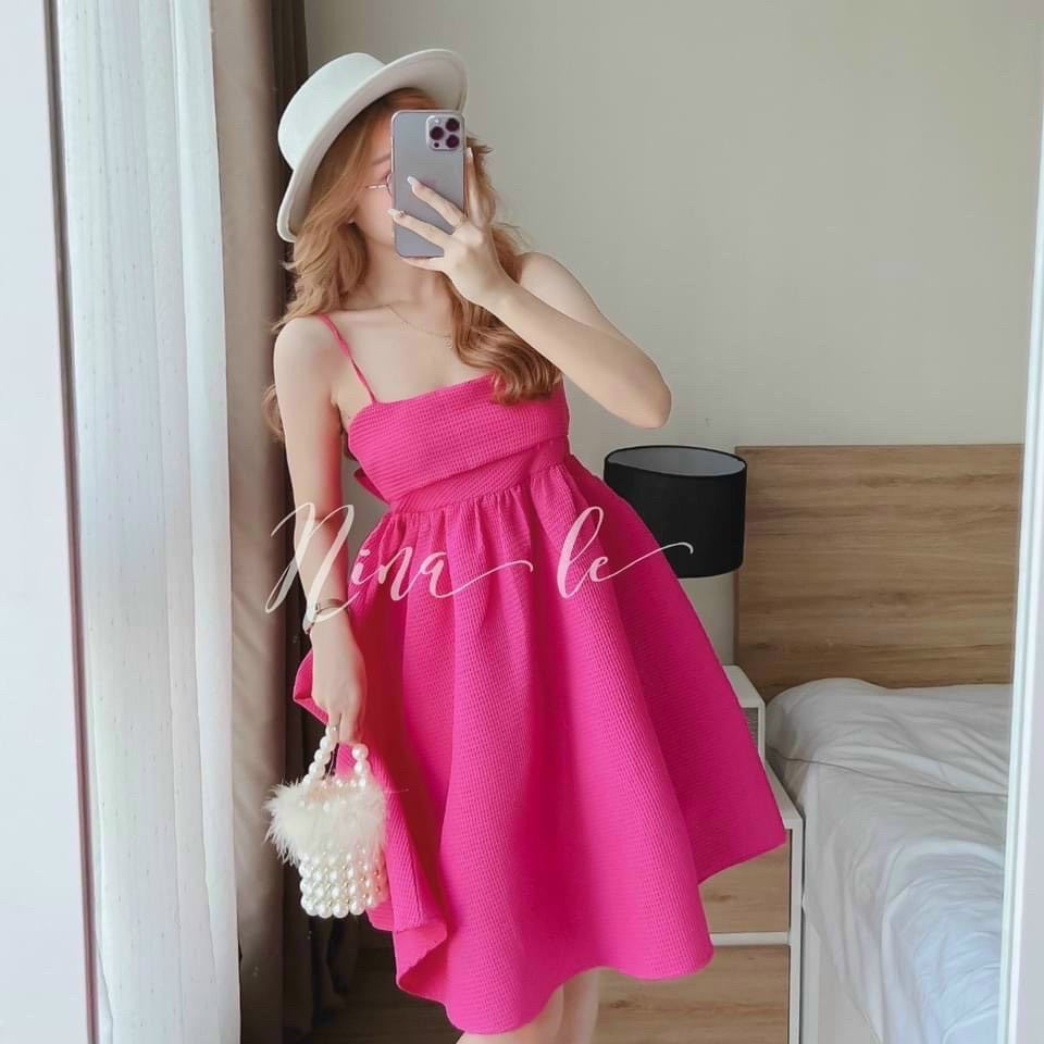 Váy 2 Dây Nơ Lưng Babydoll Sẵn 4 Màu( HỒNG, ĐEN, TRẮNG, XANH) Phù Hợp Đi Chơi, Đi Tiệc Thời Trang Nữ Xm Minh Phúc
