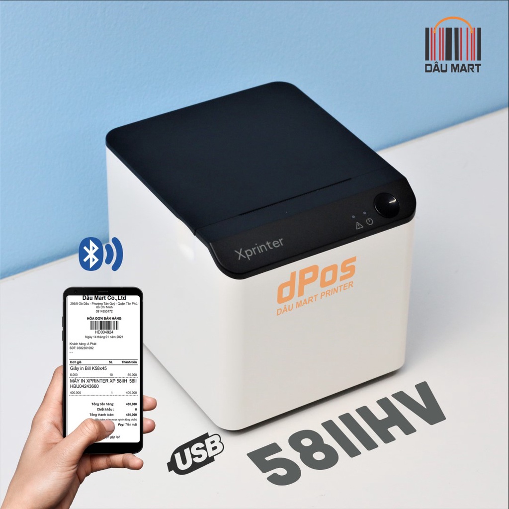 Máy in hóa đơn bluetooth Xprinter XP 58IIHV và 58IIHB in bill thẻ nạp điện thoại từ ứng dụng Viettelpay Pro