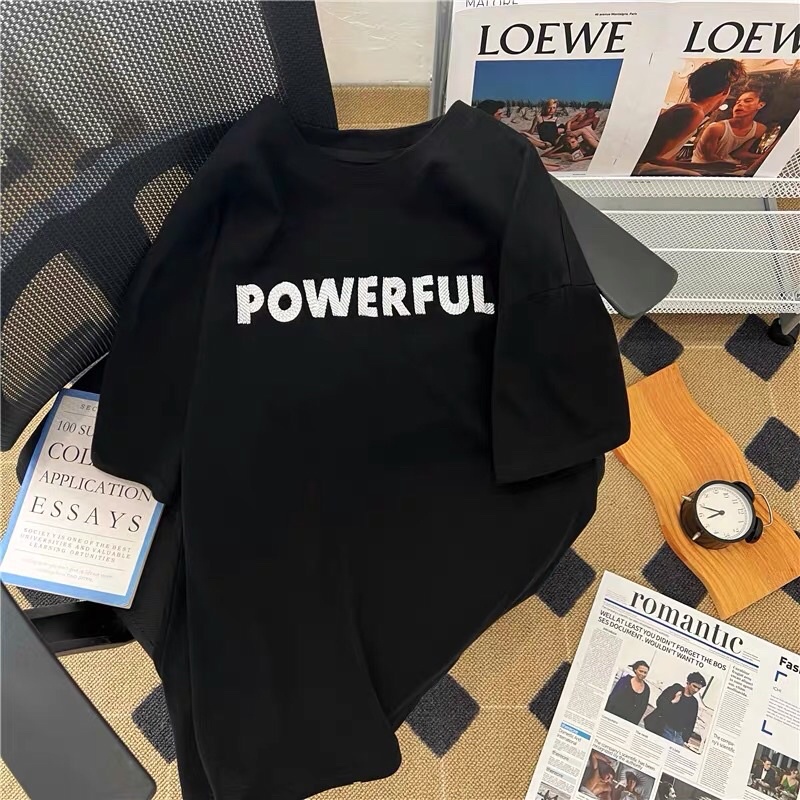 [ Rẻ vô địch ] Áo thun cotton tay lỡ dáng rộng unisex - Powerful