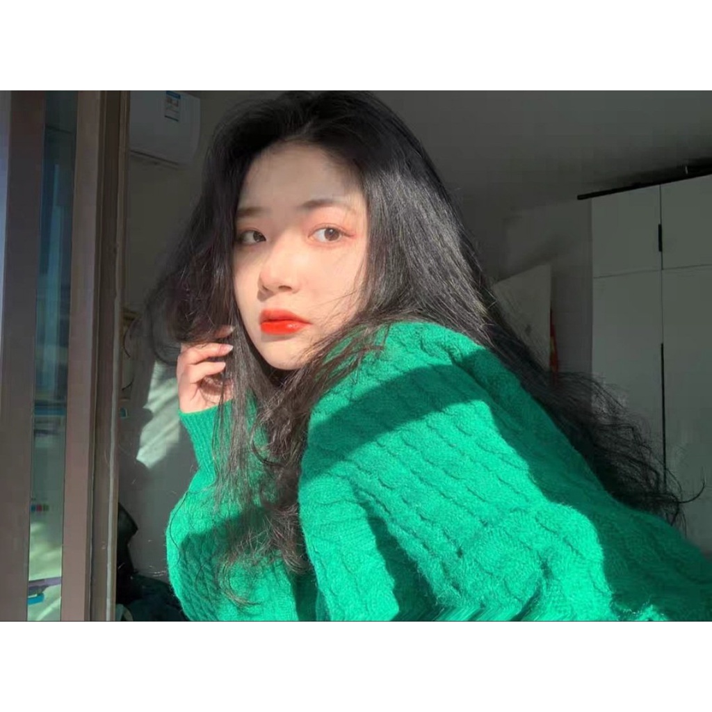 📧🌿 Áo Len Cổ Tròn Xanh Lá Phong Cách Retro Cho Nữ 🌿📧