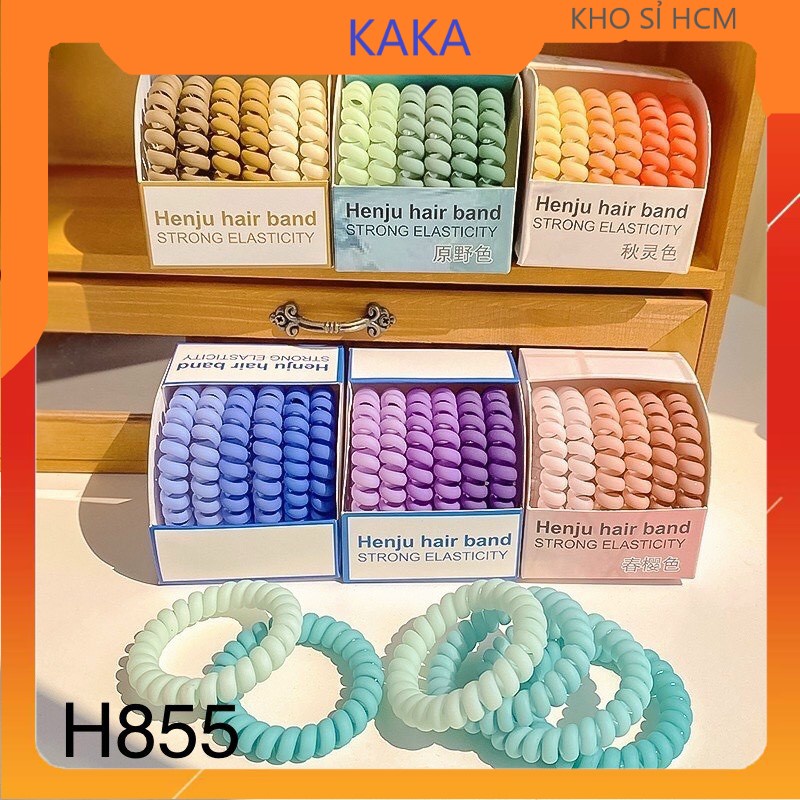 Hộp 6 Dây buộc tóc lò xo co giản 2 da màu pastel