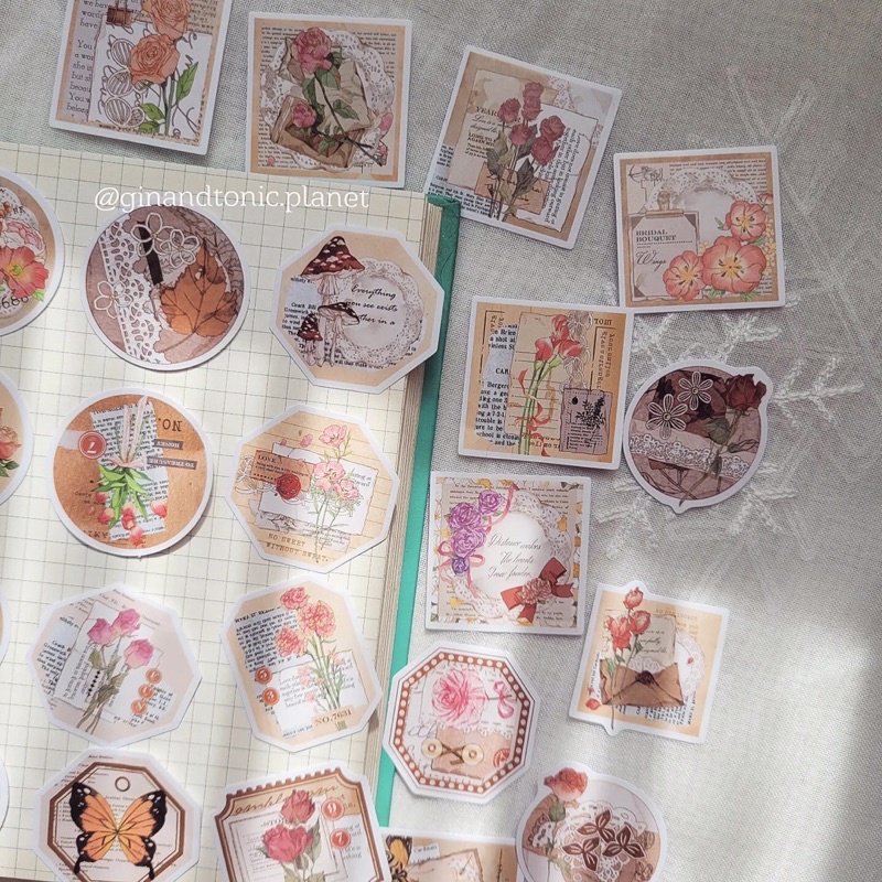 Set 23 sticker thực vật và quote dùng trang trí junk journal và vintage journal - ginandtonic