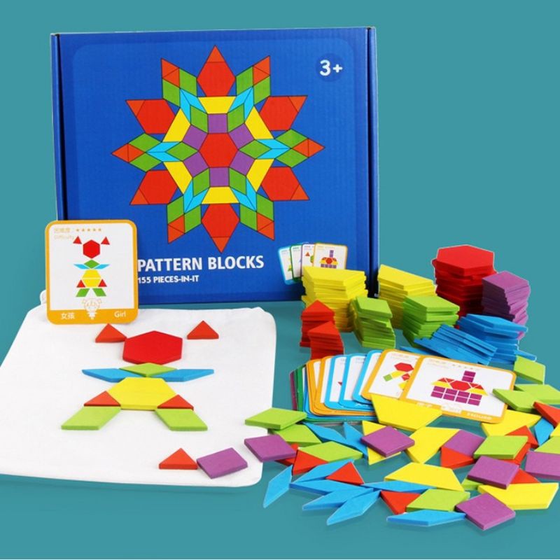 Đồ Chơi Gỗ Ghép Hình Khối Sáng Tạo Montessori Pattern Blocks Xếp Hình Tangram  J26