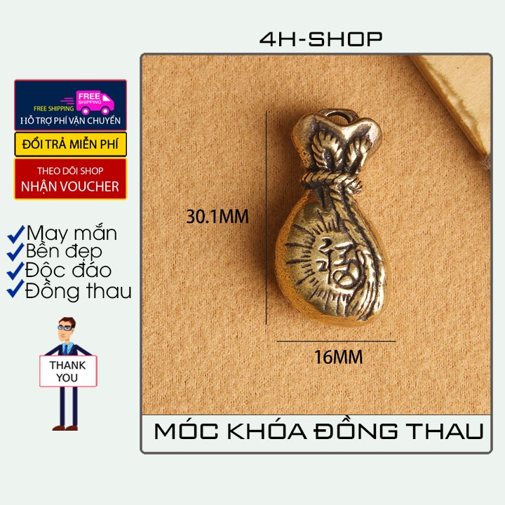 Móc khóa đồng thau hình túi phúc may mắn cực đẹp may mắn độc đáo lạ phong cách bền bỉ đẹp.4H
