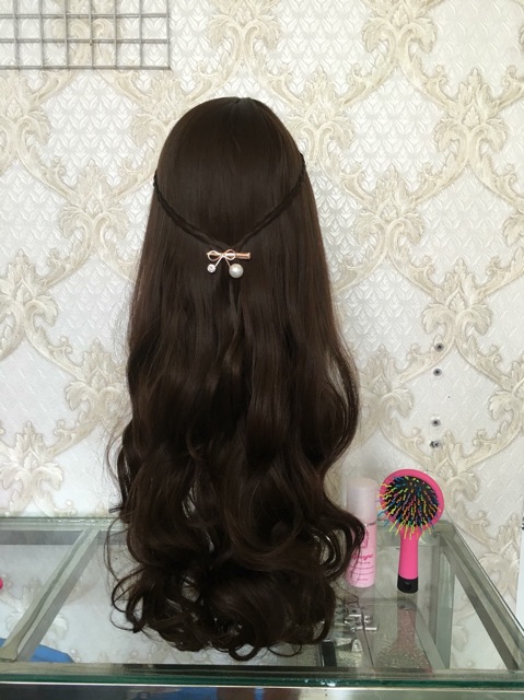 Tóc giả nguyên đầu không mái ❤️FREESHIP❤️❤️ xoăn dài 8181, tặng kèm lưới trùm wig.