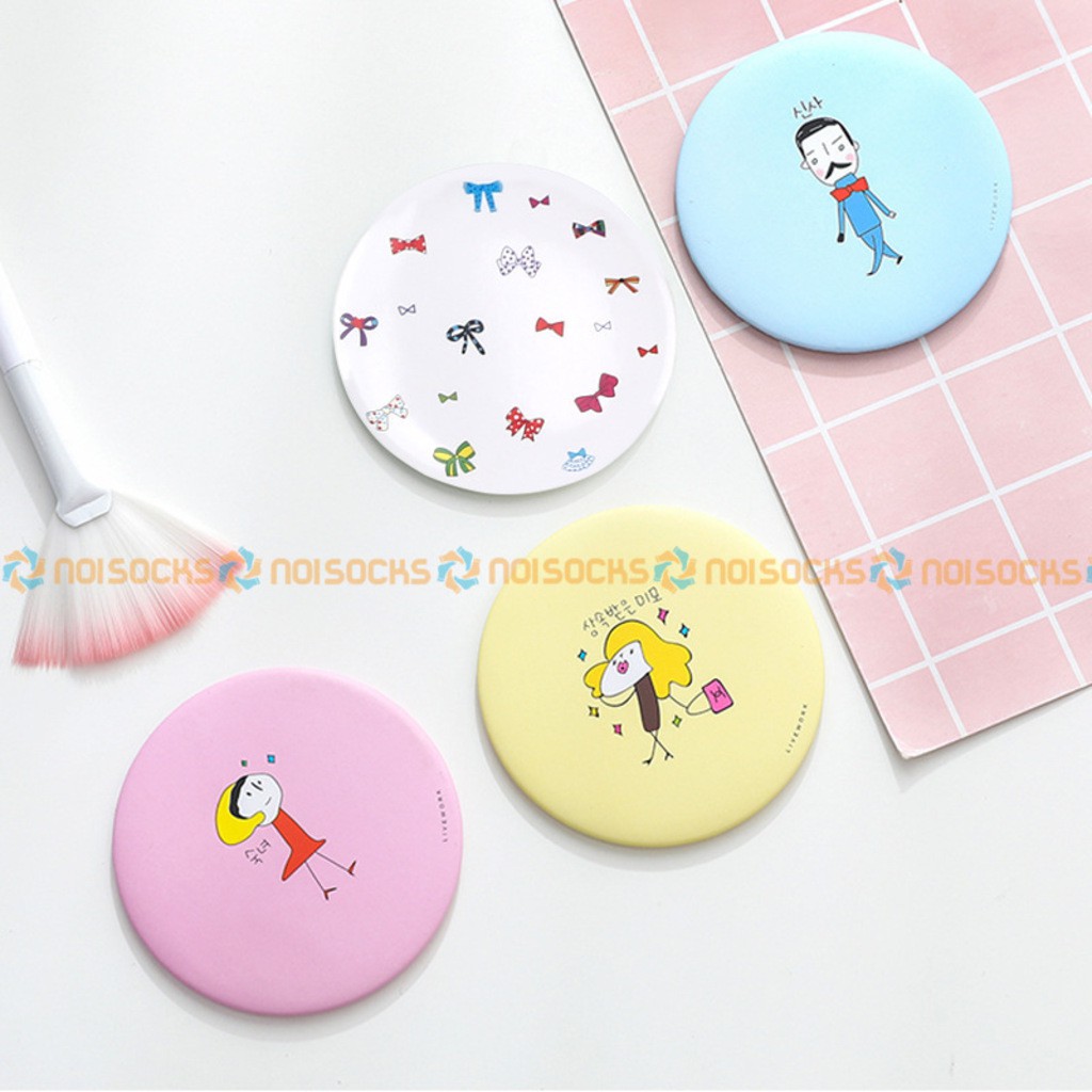 [Rẻ vô địch] Gương trang điểm mini, gương tròn bỏ túi siêu cute Họa Tiết Hoạt Hình, nhiều mẫu, viền kim loại – Noisocks