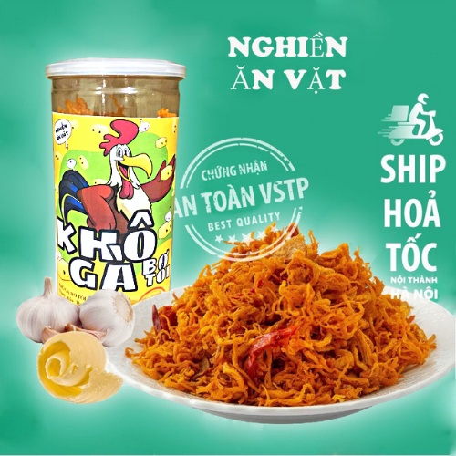 Khô gà bơ tỏi xé cay 300g Nghiền ăn vặt Hà Nội, vừa ngon vừa rẻ đảm bảo VSATTP