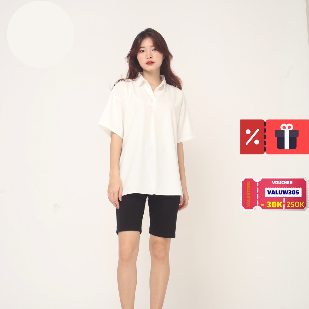 Áo Sơ Mi kiểu style Hàn Quốc CỔ CHUI unisex nam nữ form rộng BASIC hai màu trắng đen