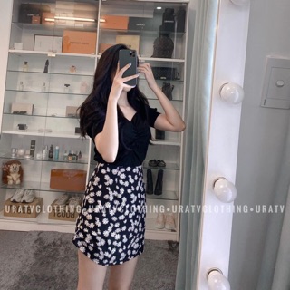 Set áo pull chân váy hoa cúc