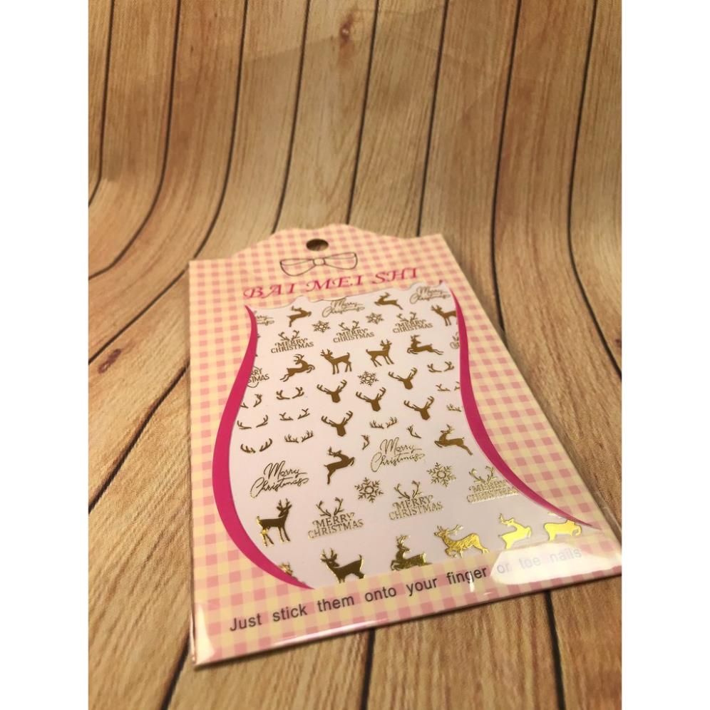 Hình dán móng tay Tuần lộc vàng Noel