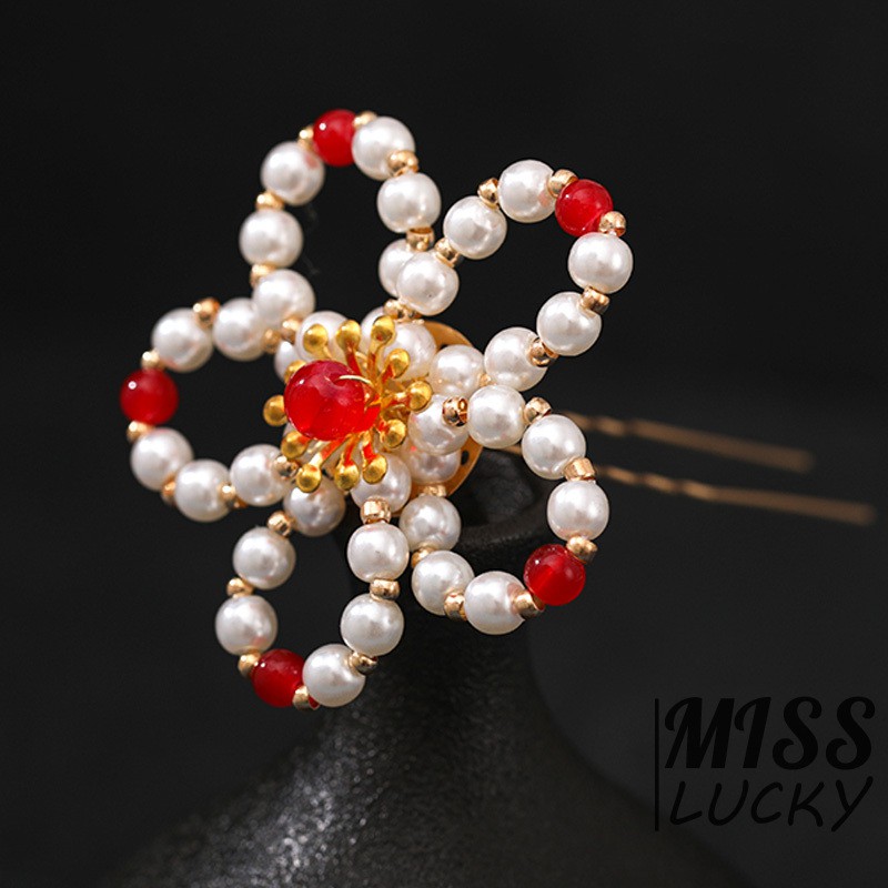 Set 2 Kẹp Tóc Hình Hoa Đính Ngọc Trai Sang Trọng Cho Nữ