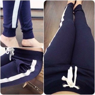 Quần jogger thun nam nữ phối sọc