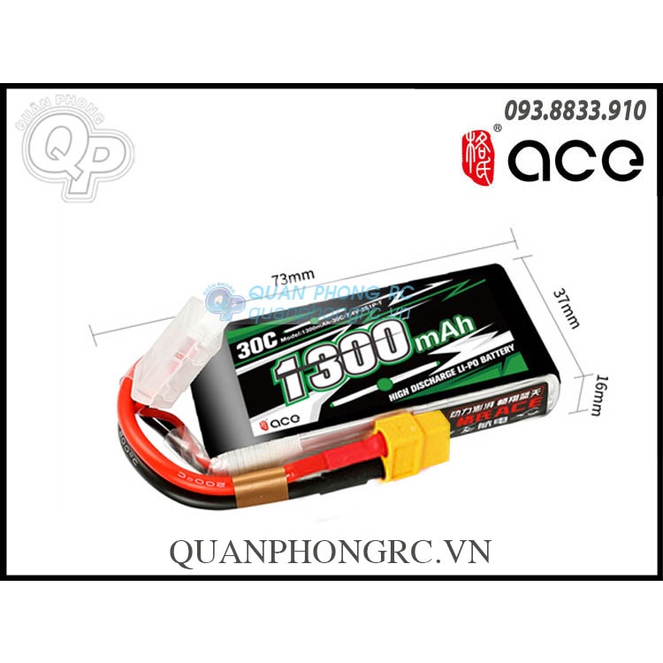 Pin Tattu Gens Ace 1300mAh 3S 30C 11.1V LiPo Battery XT30 XT60 Plug