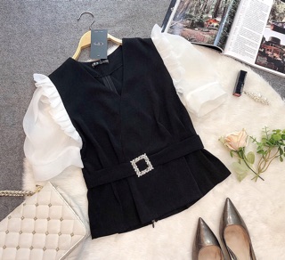 Áo sơ mi Peplum phối ren