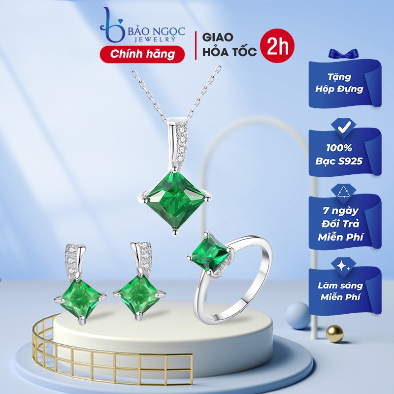 Bộ Trang Sức Nữ Bạc S925 Đá Xanh Sang Trọng, Đi làm, dự tiệc, làm quà tặng BDM2310 - Bảo Ngọc Jewelry