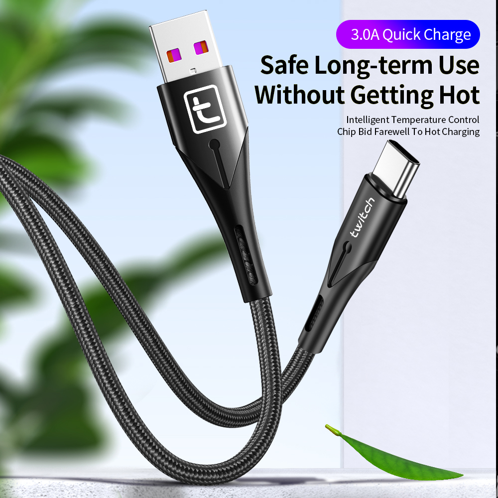 Cáp sạc nhanh Twitch USB 3A Type-C sợi bện nylon cho dòng điện thoại Xiaomi Samsung Android