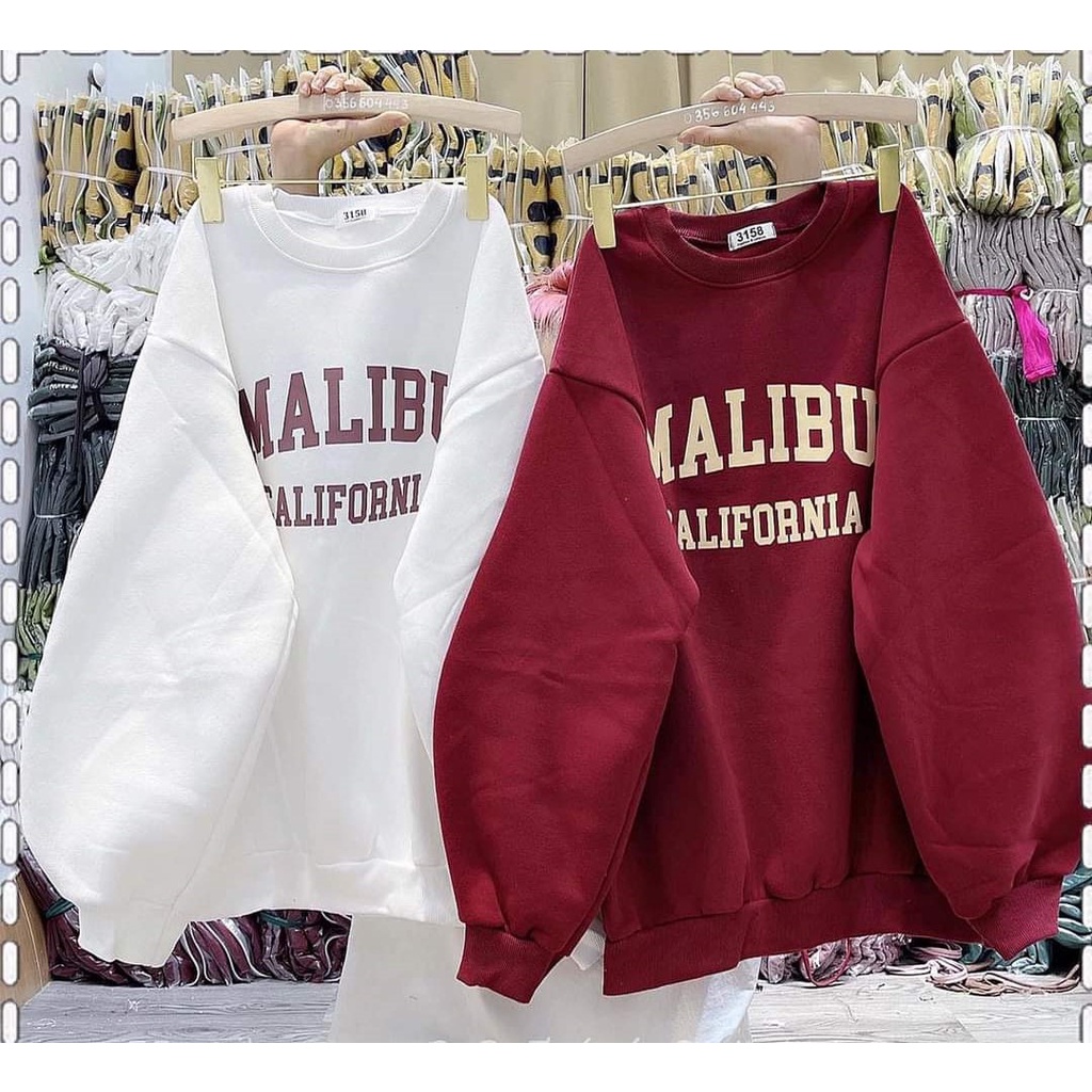 Áo hoodie sweater in chữ MALIBU nam nữ chất vải nỉ bông form rộng nam nữ cá tính