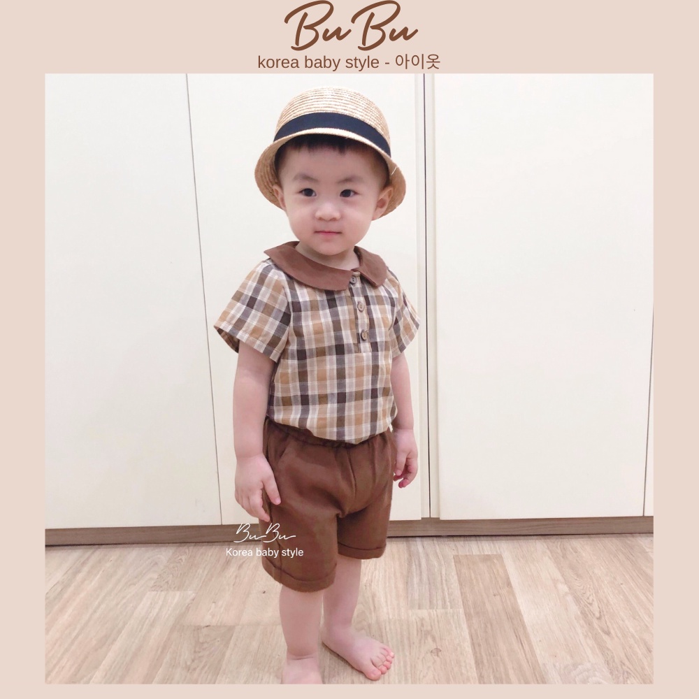 Set Cổ Mix Cho Bé Trai Chất Linen Kẻ Caro Thoáng Mát ❤️ Hàng Thiết Kế BuBu