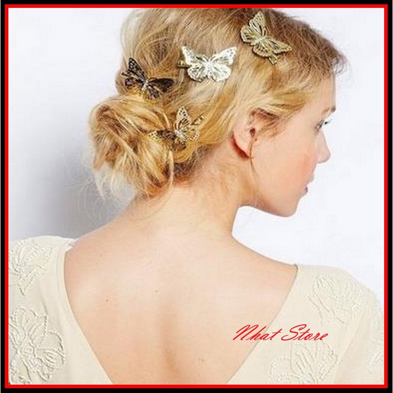 Kẹp tóc kim loại hình bướm cho nữ phong cách Hàn Quốc xinh xắn dễ thương