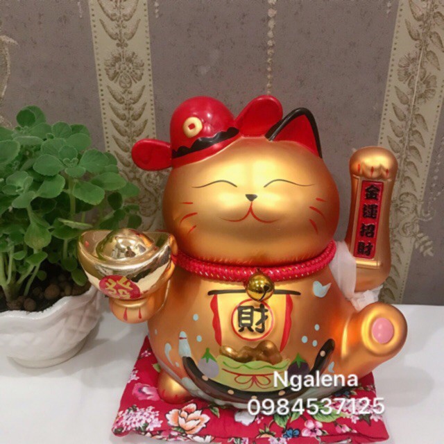 Mèo thần tài, mèo may mắn maneki Neko vẫy tay 25cm