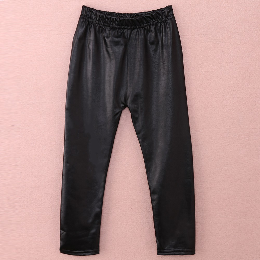 Quần legging giả da co giãn màu đen cho bé gái 1-8 tuổi