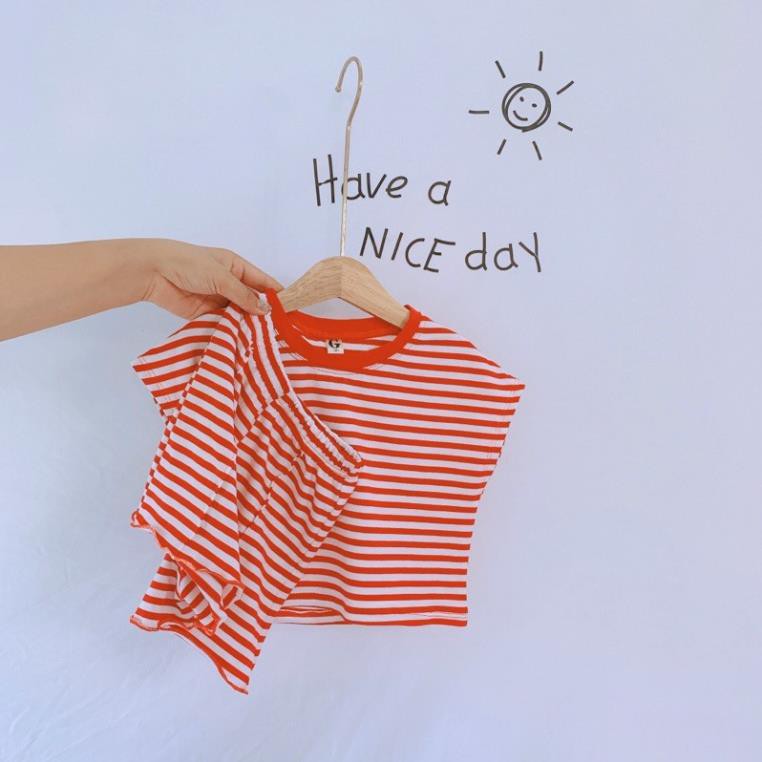 Set bộ kẻ ngang áo croptop - tay cánh dơi phong cách  cực lạ cho bé diện hè, đi biển, đi chơi