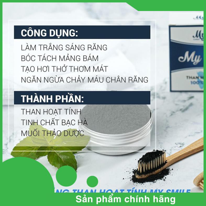 Trắng răng than hoạt tính My Smile(TẶNG BÀN CHẢI, SP CHÍNH HÃNG),bột đánh răng làm trắng răng từ than hoạt tính