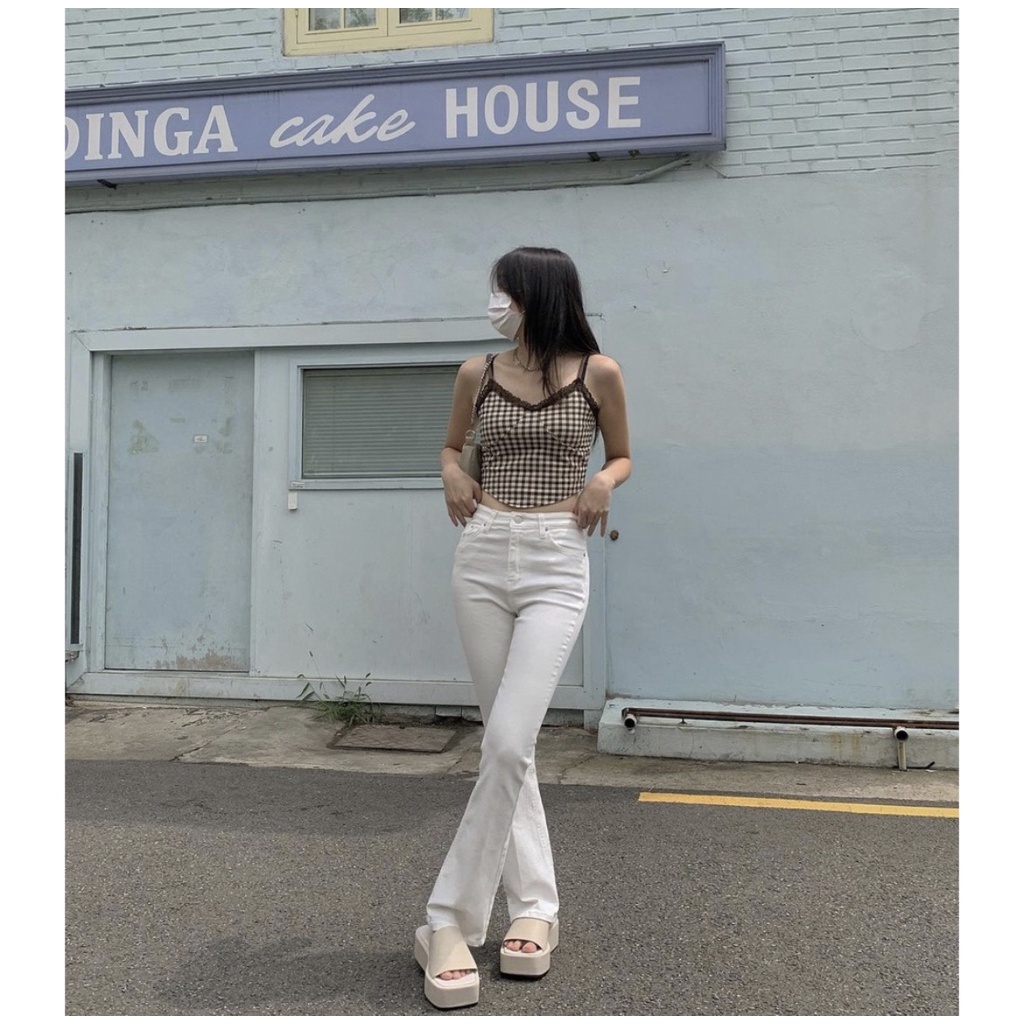 Quần jean flair jean form hàn lưng cao loe nhẹ