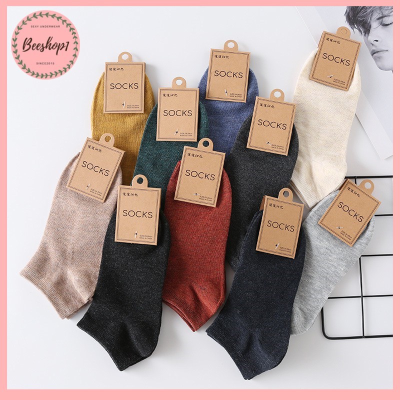COMBO 5 Tất cổ ngắn dệt kim mầu Vintage unisex chống hôi chân T142