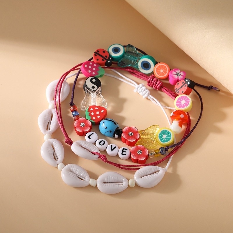 Set vòng đeo tay 17KM chuỗi hạt hoa bướm vỏ sò nhiều màu sắc phong cách bohemian thời trang dành cho nữ