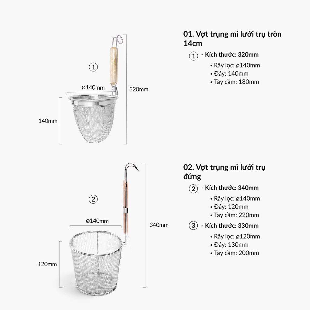 Vá trụng hủ tiếu mì inox cao cấp - Lưới Mịn, Dày - Nhiều Size - COBI HOME