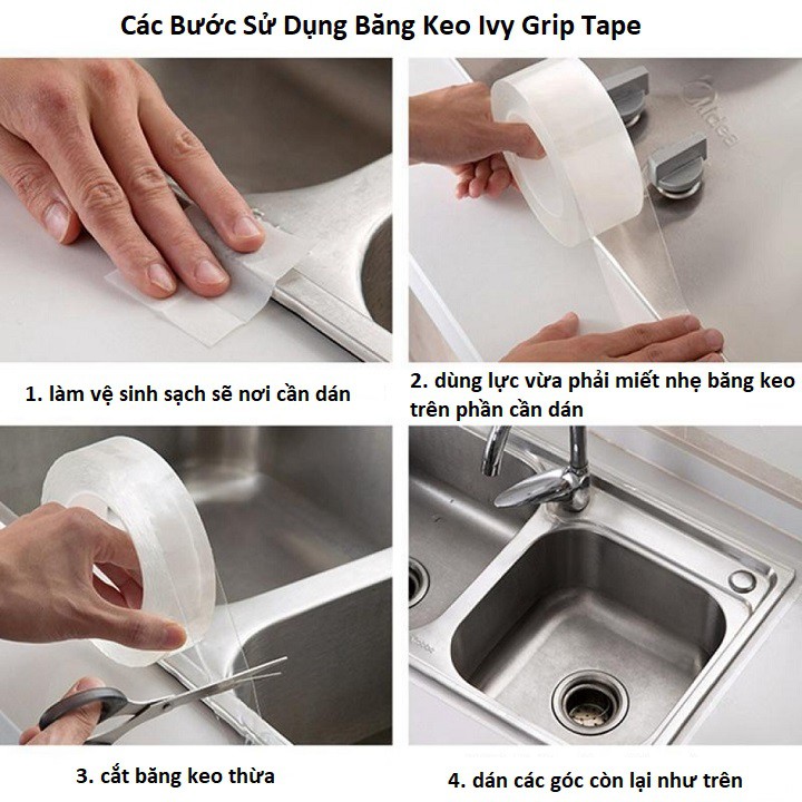 Băng Keo Siêu Dính 2 Mặt Cường Lực - Băng Keo Siêu Dính 2 Mặt Siêu Trong Ivy Grip Tape Dài 3M Hàng Chuẩn Loại 1 Có Hộp