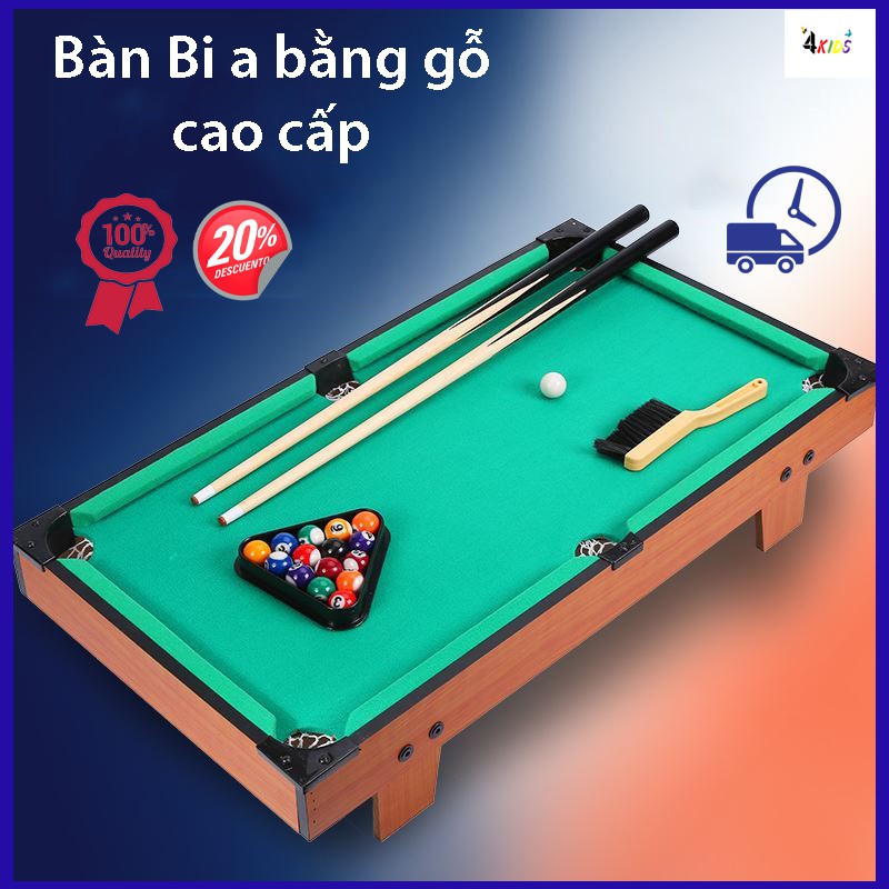 Bàn bi a mini bằng gỗ cao cấp tiêu chuẩn quốc tế, Gồm 15 bi đánh số + 2 Gậy + 1 lơ, Mặt bàn vải Nỉ cao cấp