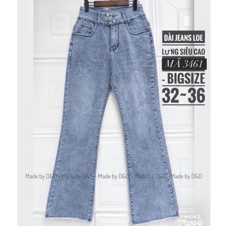 Quần Ống Loe Jean Lưng Siêu Cao Qua Rốn Co Giãn Basic / Quần Jeans Ống Rộng Loe Nhạt