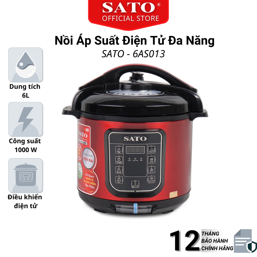 [Mã ELHADEV giảm 4% đơn 300K] Nồi áp suất hầm điện tử đa năng Sato 6AS013 6L bảo hành 12 tháng