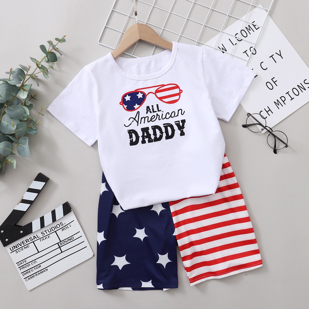 Bộ trang phục 2 món Mikrdoo dành cho trẻ em gồm áo thun tay ngắn + quần kẻ sọc ngang thời trang mùa hè