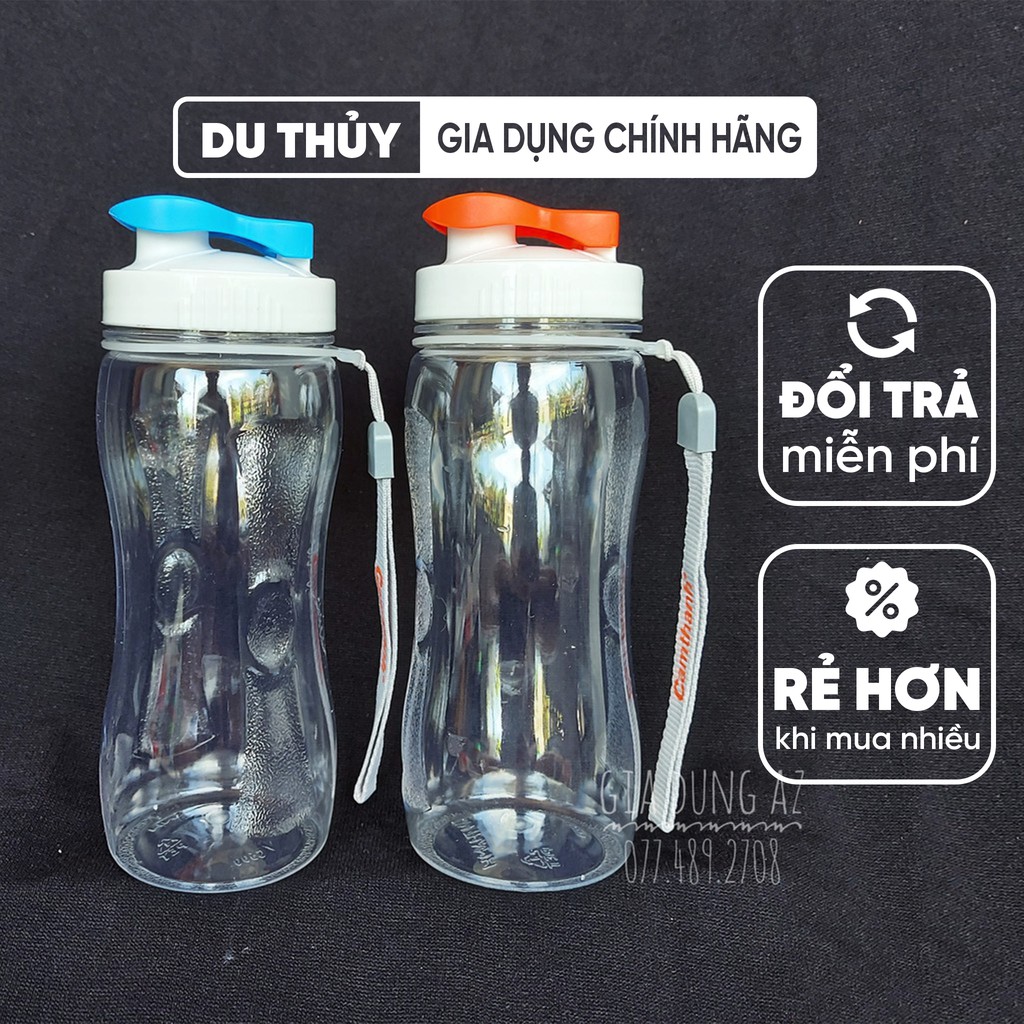 Bình nước nhựa thể thao trong suốt 500ml, 750ml Cẩm Thành chất liệu nhựa PET chính phẩm an toàn, thiết kế có eo vừa tay