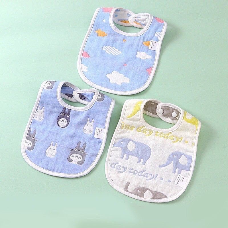 Yếm ăn dặm cho bé chữ U 6 lớp chất cotton mềm mại có cúc bấm điều , yếm dãi trẻ em thấm hút in họa tiết 2 mặt