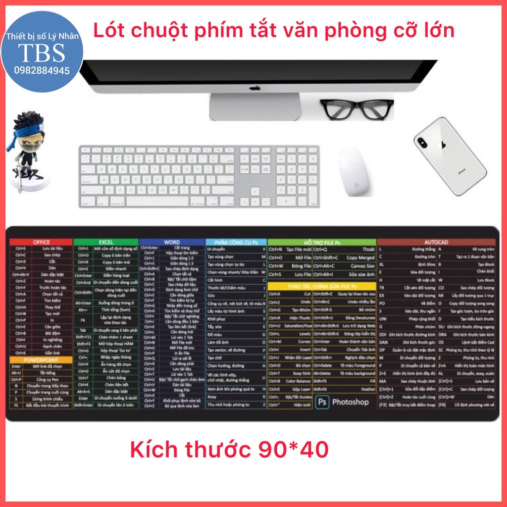 Lót chuột phím tắt văn phòng cỡ lớn  80x30 pad chuột siêu đẹp bền bảo hành 1 năm