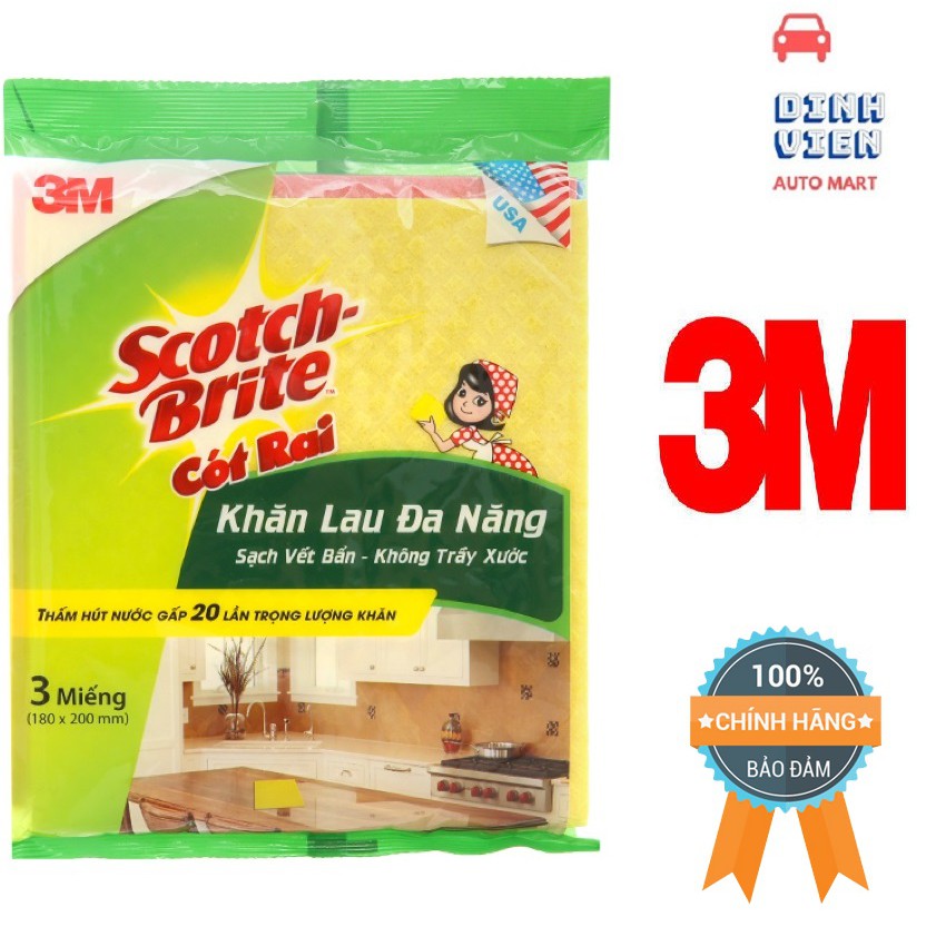 { TÍNH NĂNG ĐỘT PHÁ } Gói 3 khăn lau Scotch Brite 3M đa năng giúp lấy sạch vết bẩn hiệu quả, nhanh khô, dễ sử dụng