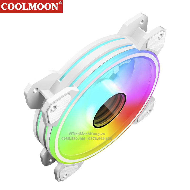 Quạt CoolMoon WF1, 4 pin PWM + 5V ARGB, 12cm, 1800rpm, Infinity Lens, Led tâm + vòng ngoài, mẫu mới 2022.