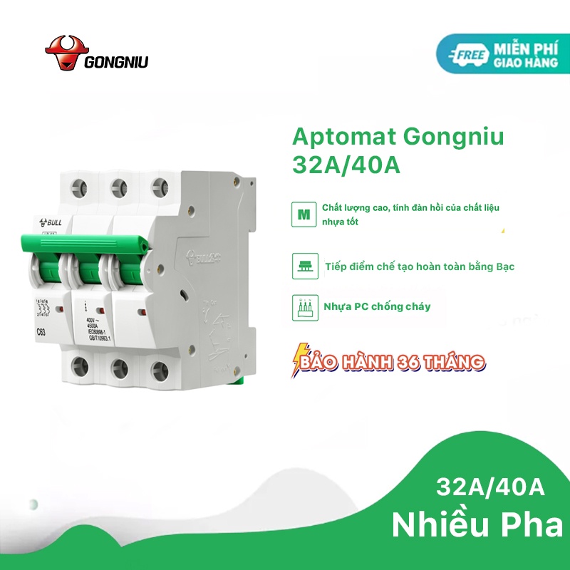 [Chính hãng] Aptomat an toàn CB Gongniu Bull 1Pha/ 2 Pha / 3 Pha/ 4 Pha, 32A/40A