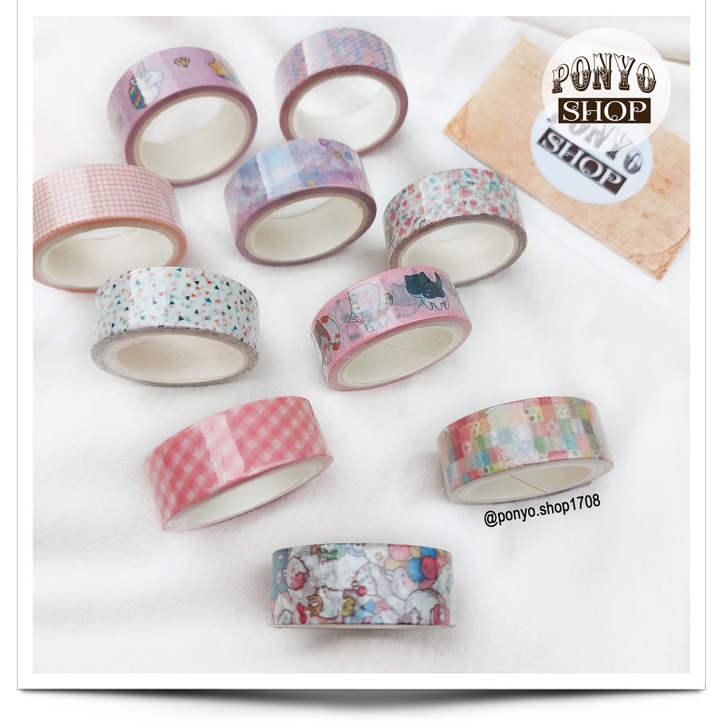 Băng dính washi tape lẻ - Chủ đề Unicorn & Pattern