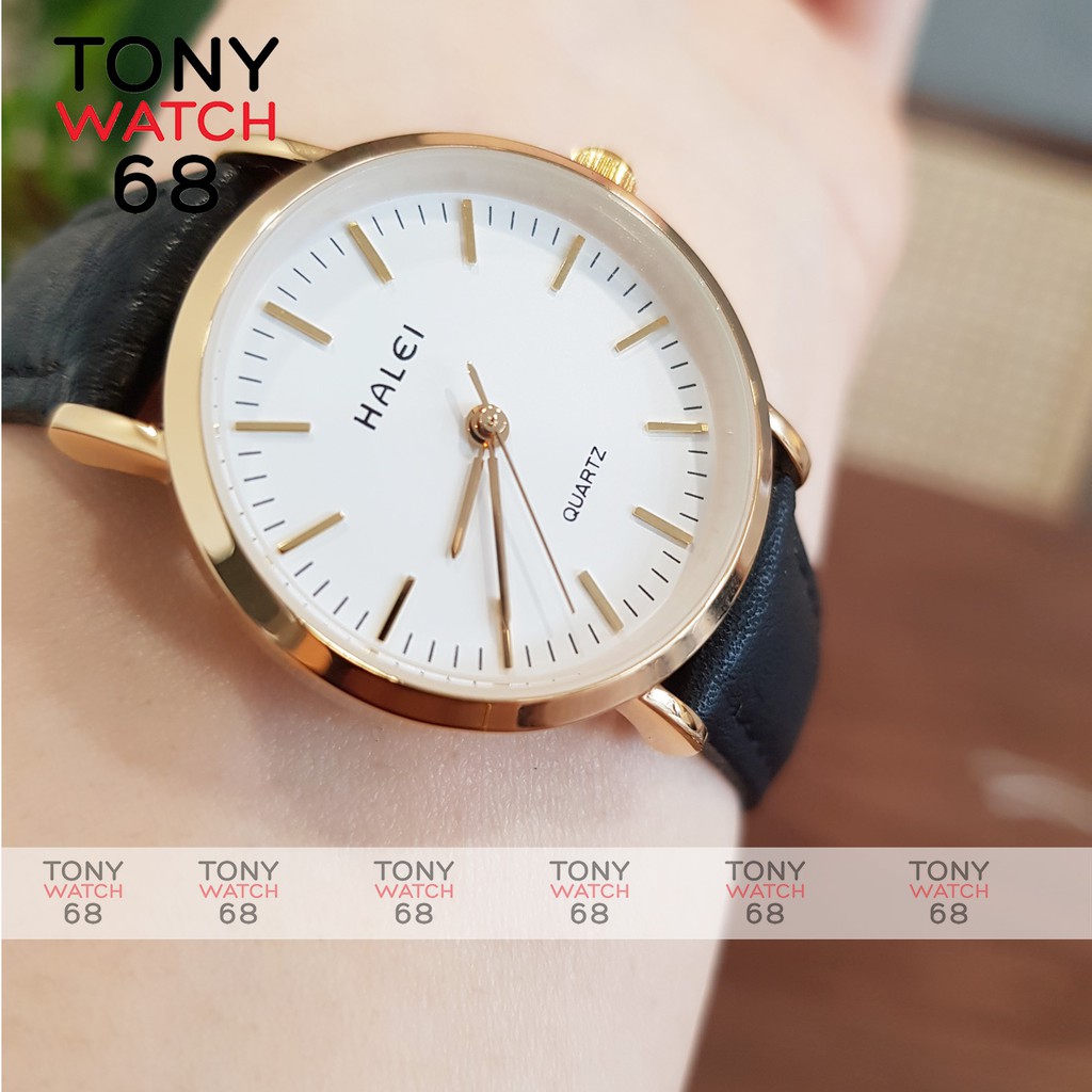Đồng hồ nữ Halei dây da nâu mặt số vạch chính hãng Tony Watch 68 | BigBuy360 - bigbuy360.vn
